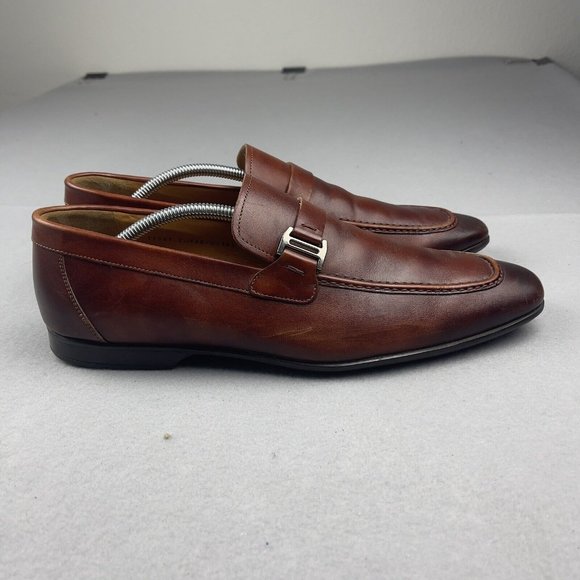 Magnanni Brown Leather Slip-On Loafers with Silver Buckle main image 5